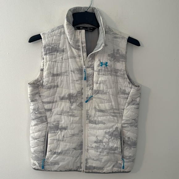 Under Armour Puffer Vest Small White Camo Print Cold Gear Fitted Warm Winter - Picture 9 of 9
